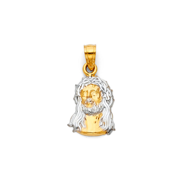 14K Gold Jesus Face Pendant with 1.5mm Flat Open Wheat Chain