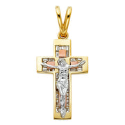 14K Gold CZ Crucifix Pendant with 3.4mm Hollow Cuban Chain