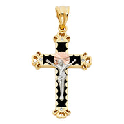 14K Gold CZ Crucifix Pendant with 1.8mm Singapore Chain