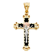 14K Gold CZ Religious Crucifix Charm Pendant with 1.2mm Box Chain Necklace