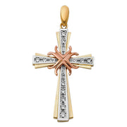 14K Gold CZ Cross Pendant with 4.2mm Valentino Star Diamond Cut Chain