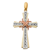 14K Gold CZ Religious Cross Charm Pendant with 1.2mm Box Chain Necklace