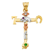 14K Gold Lucky Cross Pendant with 3.4mm Hollow Cuban Chain