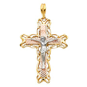 14K Gold Crucifix Pendant with 4.2mm Valentino Star Diamond Cut Chain