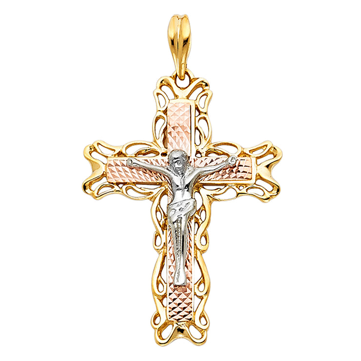 14K Gold Crucifix Pendant with 4.2mm Valentino Star Diamond Cut Chain