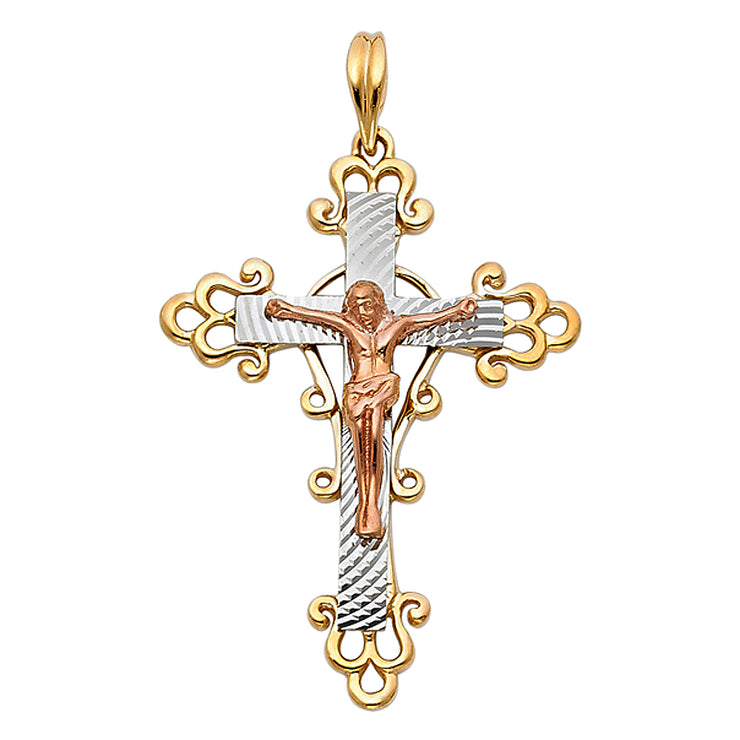 14K Gold Crucifix Pendant with 4.2mm Valentino Star Diamond Cut Chain