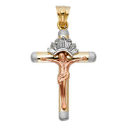 14K Gold CZ Crucifix Pendant with 3.4mm Hollow Cuban Chain