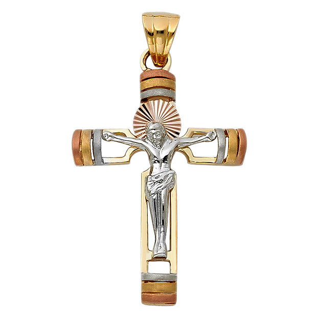 14K Gold Crucifix Pendant with 3.3mm Valentino Star Diamond Cut Chain