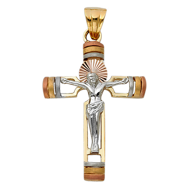14K Gold Crucifix Pendant with 3.4mm Hollow Cuban Chain
