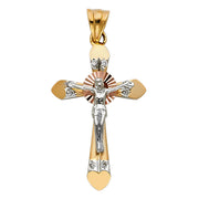 14K Gold CZ Crucifix Pendant with 3.3mm Valentino Star Diamond Cut Chain