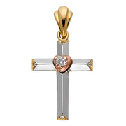 14K Gold Religious Cross Charm Pendant with 1.2mm Box Chain Necklace