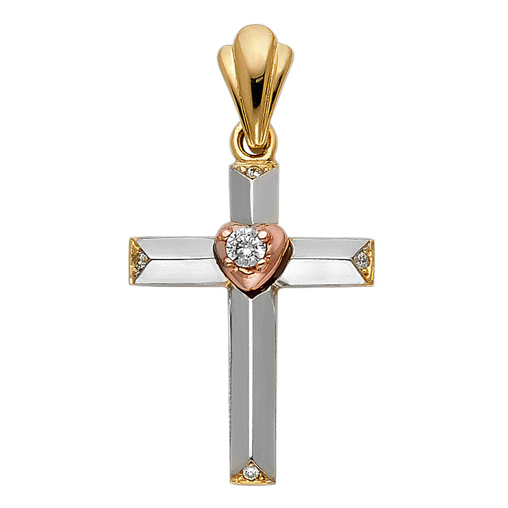 14K Gold Religious Cross Charm Pendant with 1.2mm Box Chain Necklace