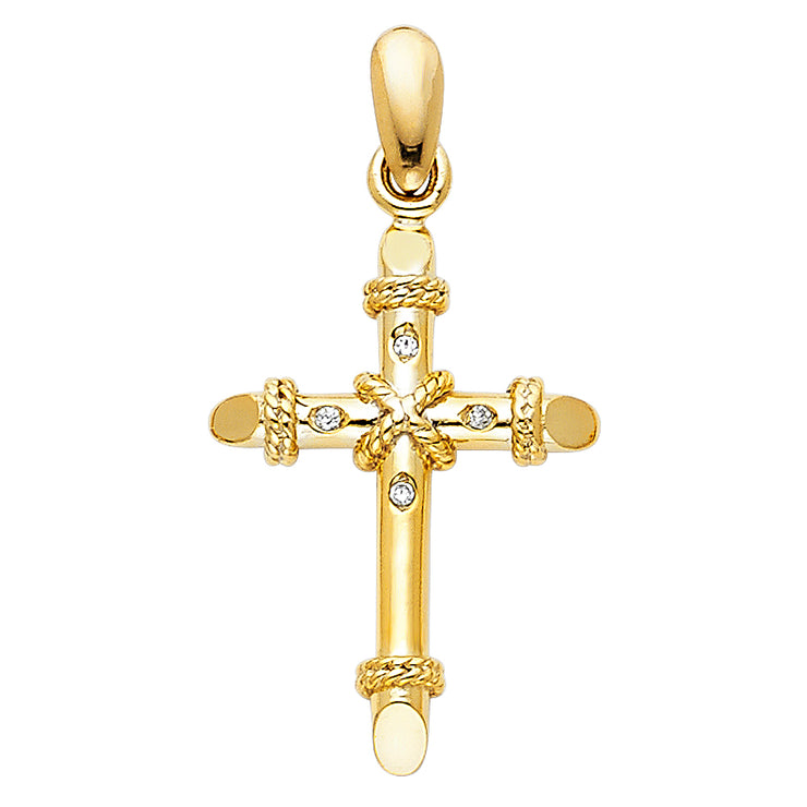 14K Gold Cross Charm Pendant with 0.9mm Wheat Chain Necklace