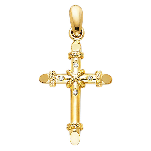 14K Gold Cross Charm Pendant with 1.2mm Singapore Chain Necklace