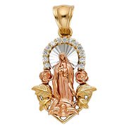 14K Gold CZ Guadalupe Pendant with 2.3mm Figaro 3+1 Chain