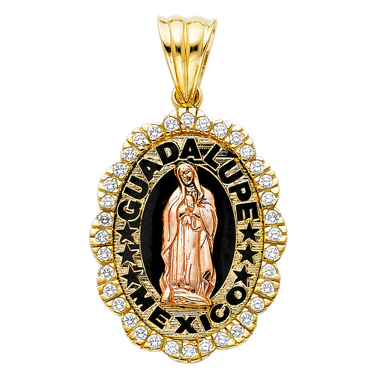 14K Gold CZ Guadalupe Pendant with 3.3mm Valentino Star Diamond Cut Chain