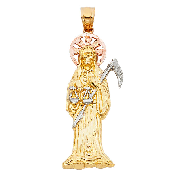 14K Gold Grim Reaper Pendant with 2.3mm Figaro 3+1 Chain