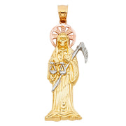 14K Gold Grim Reaper Religious Charm Pendant with 1.2mm Box Chain Necklace