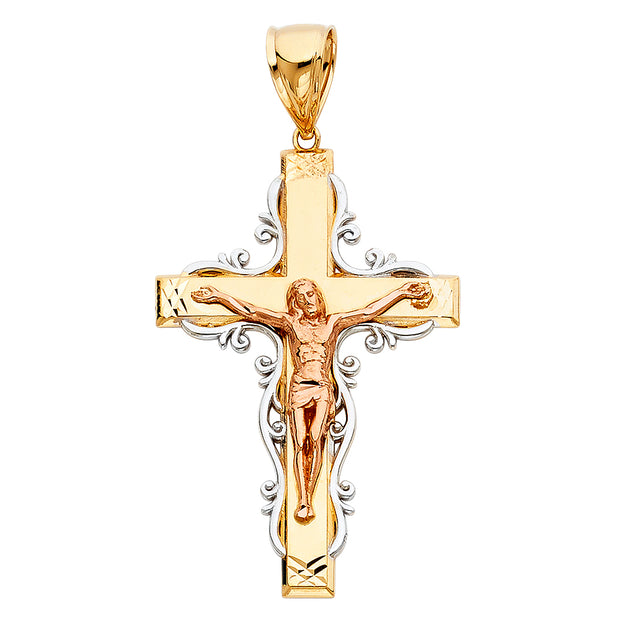 14K Gold Crucifix Pendant with 4.2mm Hollow Cuban Chain