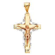 14K Gold Crucifix Pendant with 4.2mm Valentino Star Diamond Cut Chain