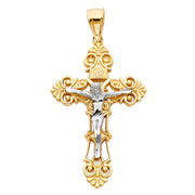 14K Gold Crucifix Charm Pendant with 3.1mm Figaro 3+1 Chain Necklace