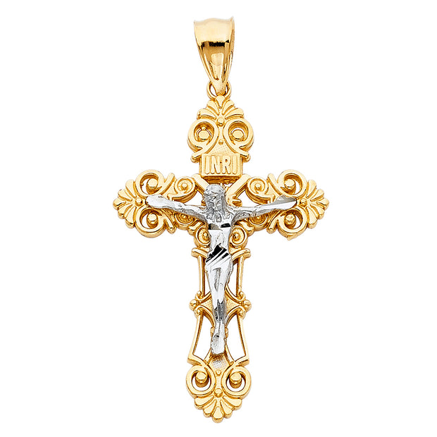 14K Gold Religious Crucifix Charm Pendant with 1.2mm Box Chain Necklace