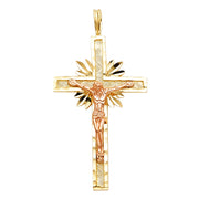 14K Gold Crucifix Charm Pendant with 1.8mm Singapore Chain Necklace