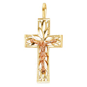 14K Gold Crucifix Charm Pendant with 1.8mm Singapore Chain Necklace