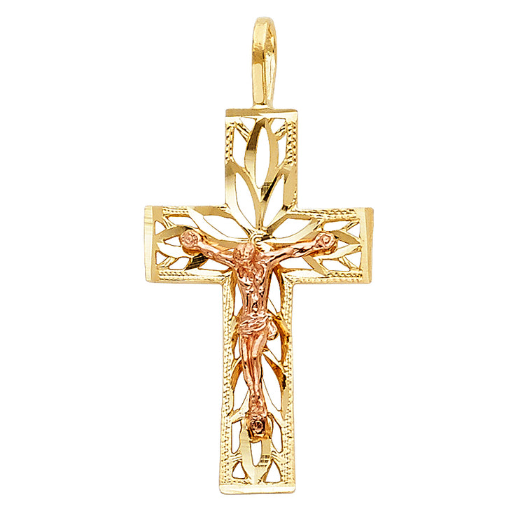 14K Gold Religious Crucifix Charm Pendant with 0.8mm Box Chain Necklace