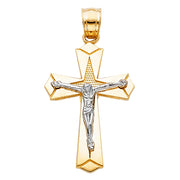 14K Gold Crucifix Charm Pendant with 1.8mm Singapore Chain Necklace