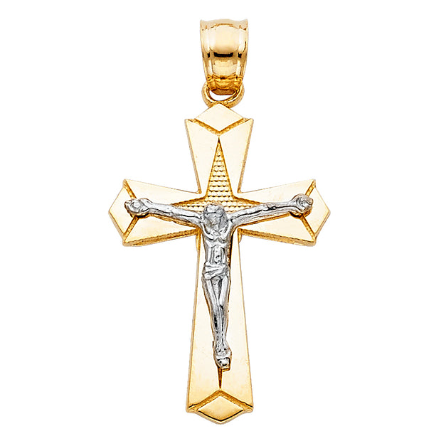 14K Gold Crucifix Charm Pendant with 1.8mm Singapore Chain Necklace