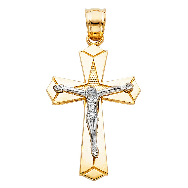 14K Gold Religious Crucifix Charm Pendant with 1.2mm Box Chain Necklace