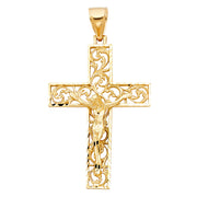 14K Gold Crucifix Charm Pendant with 3.8mm Figaro 3+1 Chain Necklace