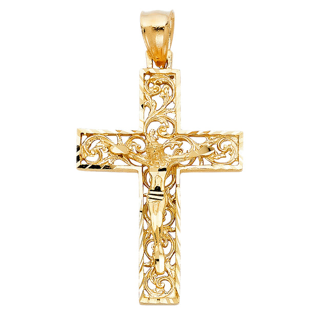 14K Gold Crucifix Charm Pendant with 1.8mm Singapore Chain Necklace