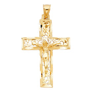 14K Gold Crucifix Charm Pendant with 1.8mm Singapore Chain Necklace