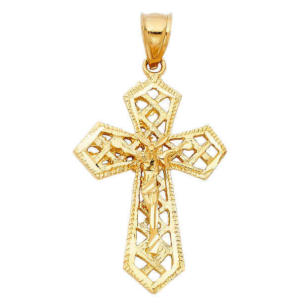 14K Gold Crucifix Charm Pendant with 1.8mm Singapore Chain Necklace