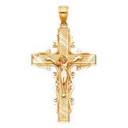 14K Gold Crucifix Charm Pendant with 1.2mm Singapore Chain Necklace