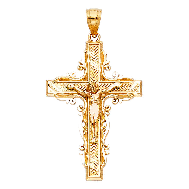 14K Gold Religious Crucifix Charm Pendant with 1.2mm Box Chain Necklace