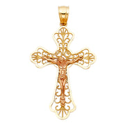 14K Gold Crucifix Charm Pendant with 1.1mm Wheat Chain Necklace