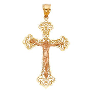 14K Gold Crucifix Charm Pendant with 1.8mm Singapore Chain Necklace