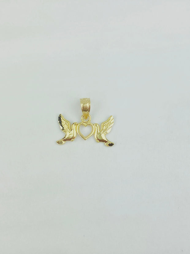 14K Gold Religious Cross with Holy Spirit Dove Charm Pendant