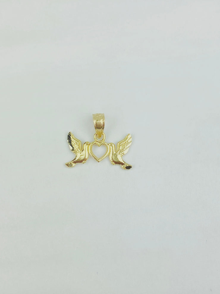 14K Gold Religious Cross with Holy Spirit Dove Charm Pendant