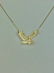 14K Gold Eagle Charm Pendant with 1.2mm Box Chain Necklace