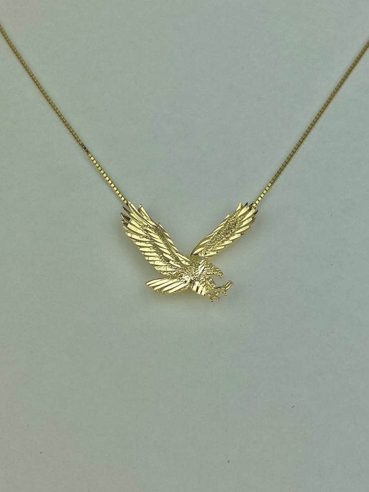 14K Gold Eagle Charm Pendant with 1.2mm Box Chain Necklace