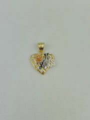 14K Gold Quinceanera Heart and Flower CZ Charm Pendant