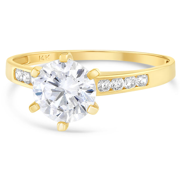 14K Solid Gold 1 Ct. Round Solitaire CZ Engagement Ring