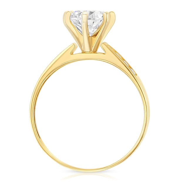 14K Solid Gold 1 Ct. Round Solitaire CZ Engagement Ring