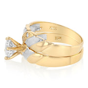 14K Solid Gold Two Tone Gold 2 Piece Bridal Set CZ Women's Wedding Ring