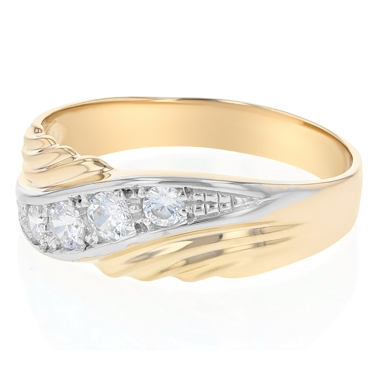 14K Solid Gold CZ Men's Band Ring