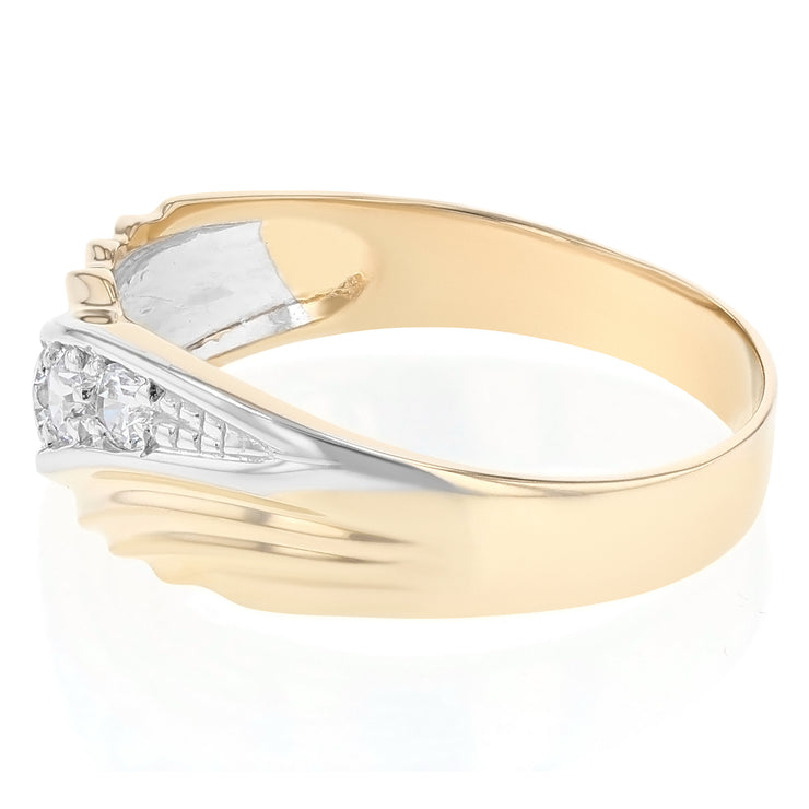 14K Solid Gold CZ Men's Band Ring